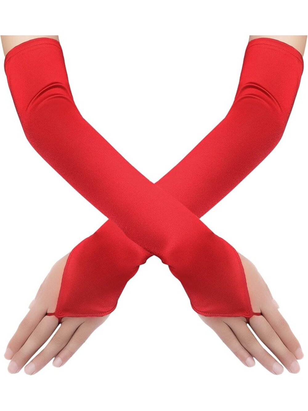 Women's Red Fingerless 1920s V-shaped Hook Finger Flapper Opera Gloves